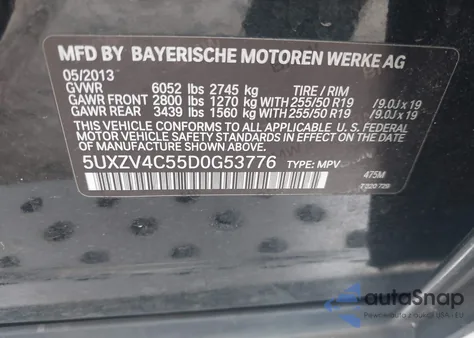 2013 BMW X5 xDrive35I/xDrive35I Premium/xDrive35I Sport Activity из США, поврежденный, VIN 5UXZV4C55D0G53776